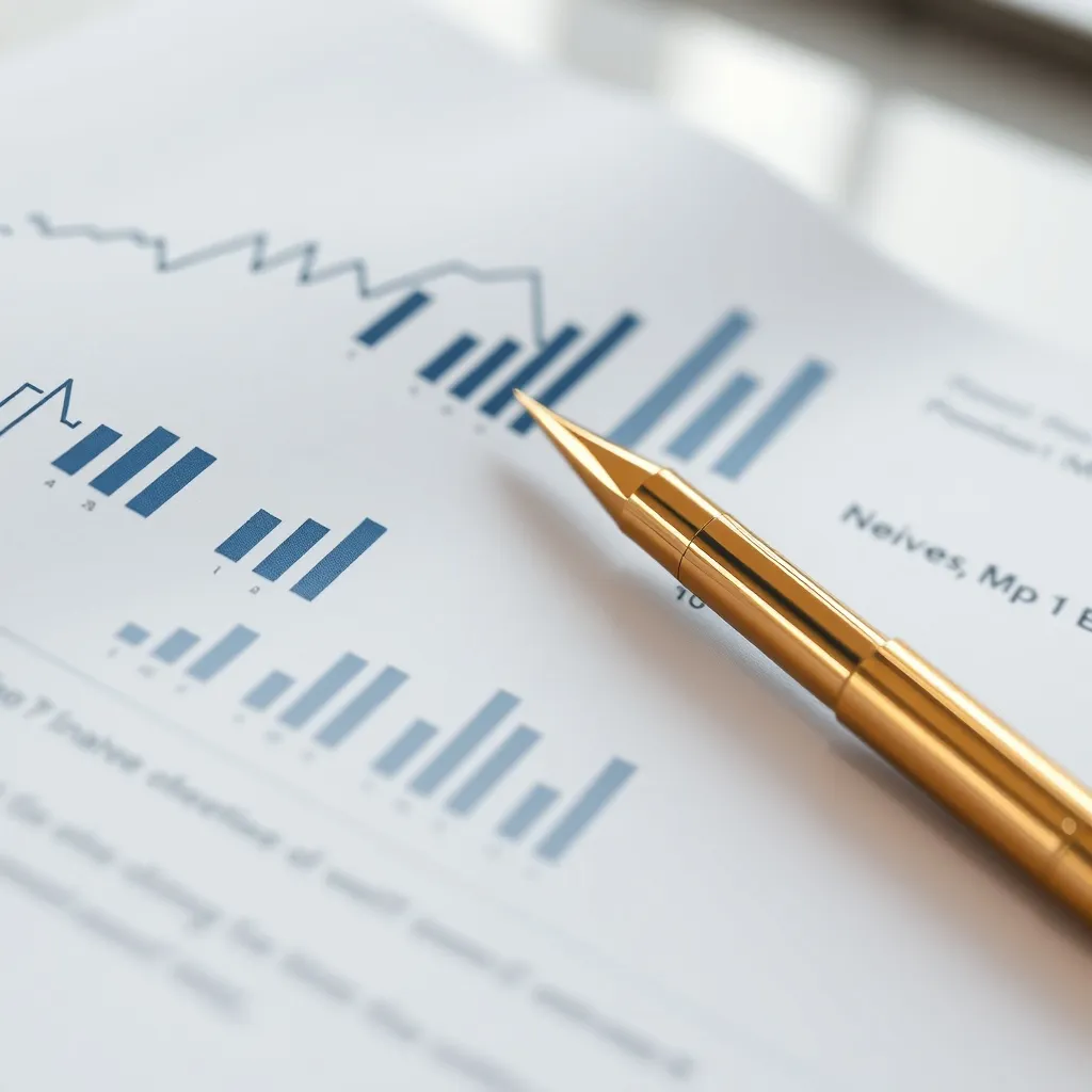 Close-up of a high-end financial report with line charts and