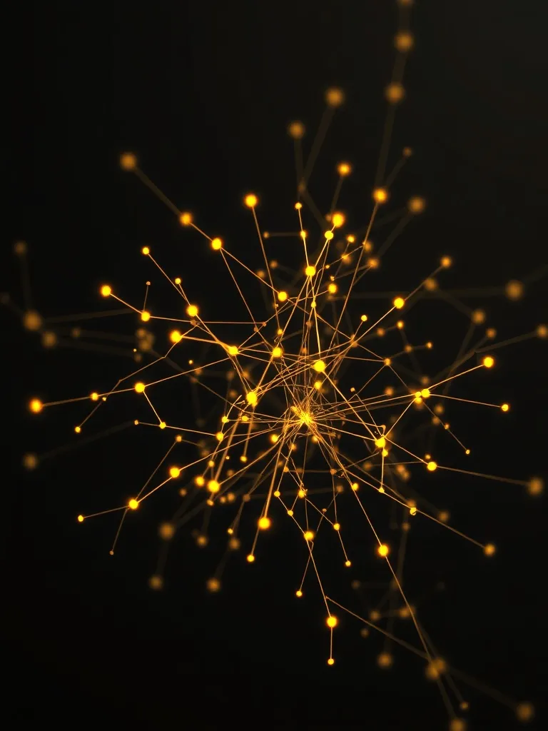 Abstract neural network structure with golden glowing connec