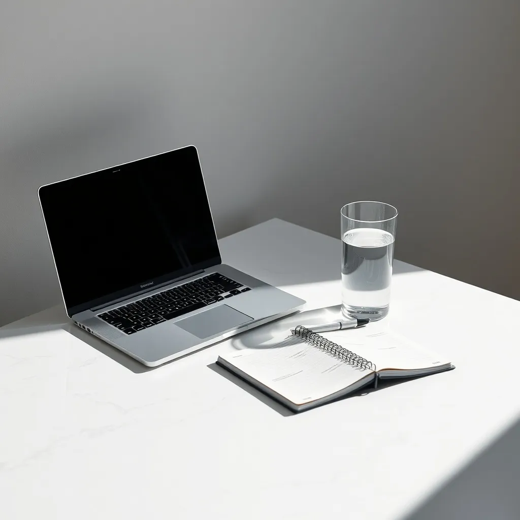A professional high-contrast photograph of a minimalist offi